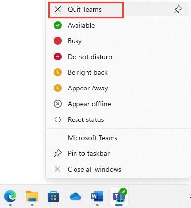 Exit Microsoft Teams