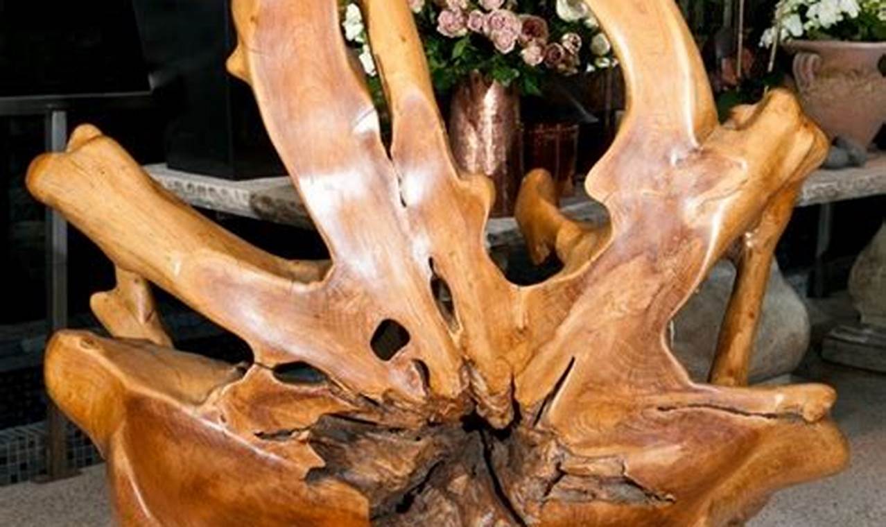 exotic teak wood stump and root furniture