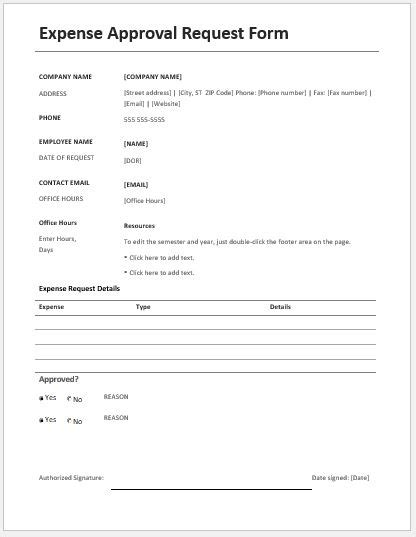expense approval request form template