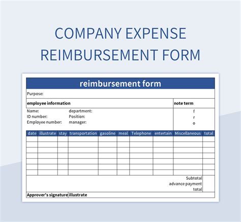Expense Reimbursement Form Template Excel