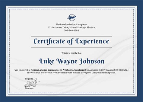 Template For Experience Certificate inside