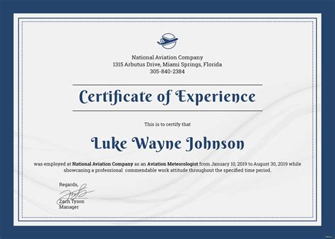 Certificate of Experience Template Editable & PDF