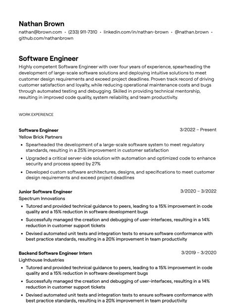 experience summary in resume examples for software engineer