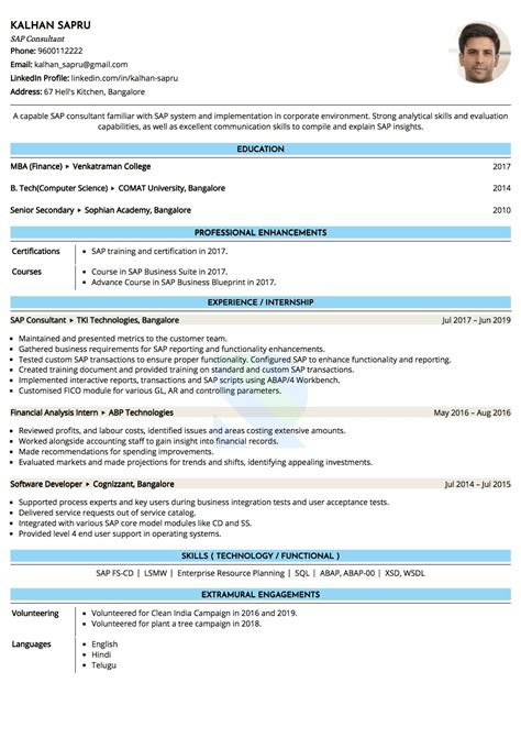 experienced sap consultant resume sample