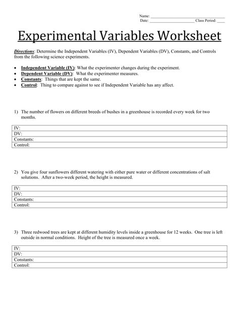 Experiment Variables Practice