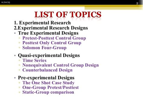 experimental research examples topics