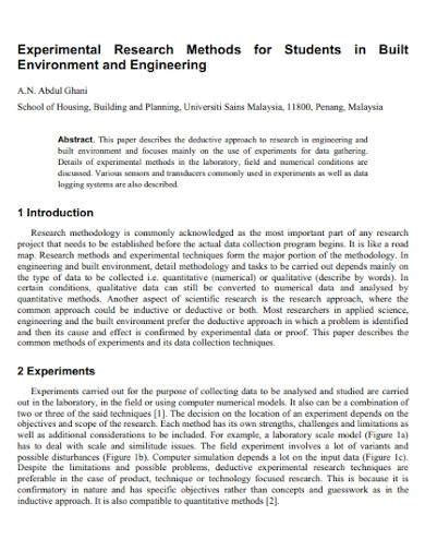 experimental study example in research paper