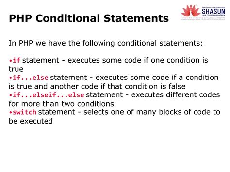 explain different conditional statements in php