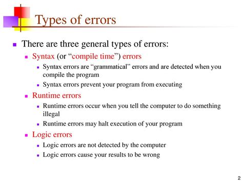explain different types of errors in programming with examples