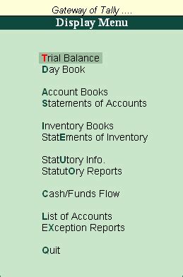 Explain Display Menu In Tally