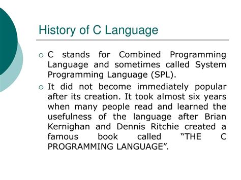 explain history of c language in detail