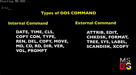 explain internal and external commands in dos
