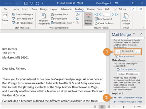 explain mail merge in ms word with example