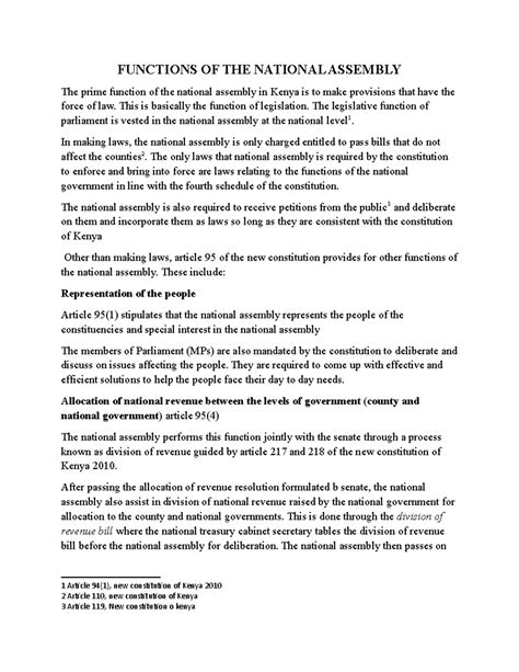 explain six functions of the national assembly in kenya