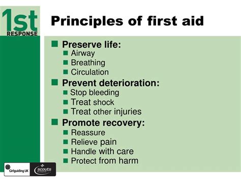 explain the basic principles of first aid