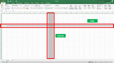 explain the difference between a cell row and column in excel