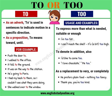 explain the difference between to too and two