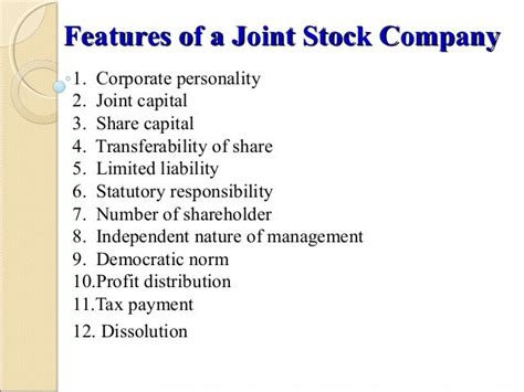 explain the features of joint stock company