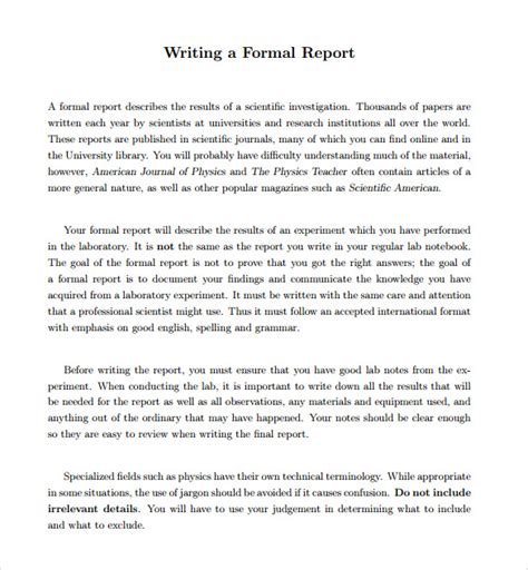 explain the format of formal report writing