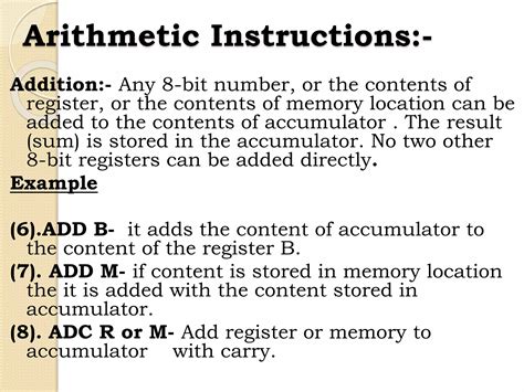 explain the instruction set of 8085 microprocessor