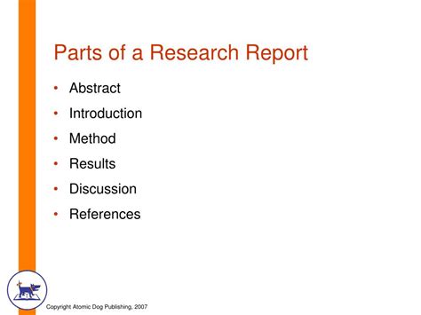 explain the main components of research report format
