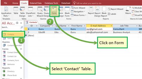 explain the types of form in ms access