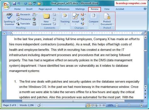 explain view and review tab in ms word