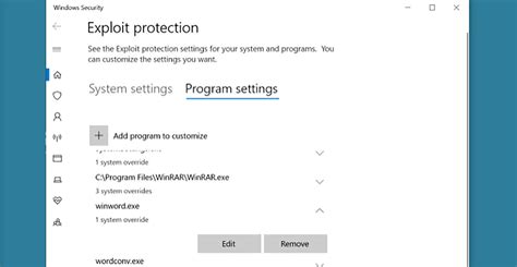 exploit protection settings windows 10