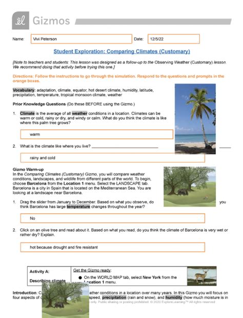 Exploring Global Climate Change With Comparing Climates Gizmo Answer Key