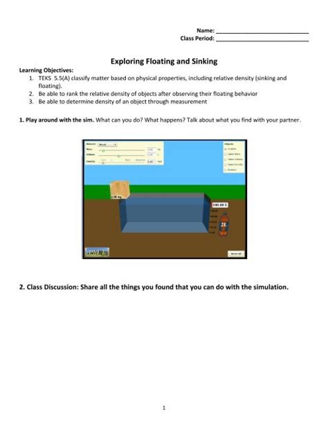 Exploring Floating And Sinking Answer Key
