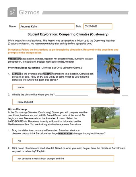 Exploring Global Climate Change With Comparing Climates Gizmo Answer Key