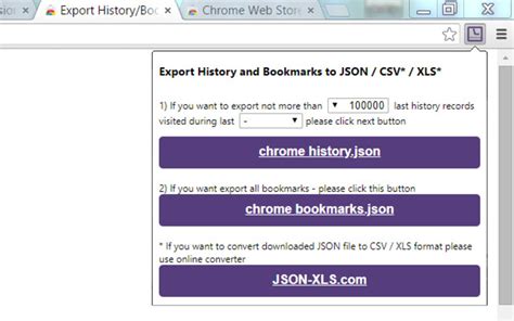 Export Chrome History/Bookmarks/Cookies To Json/Csv/Xls