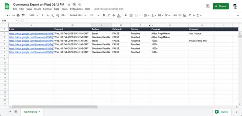 export comments from google sheets