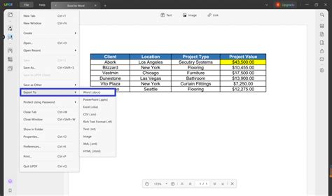 export excel table to word document