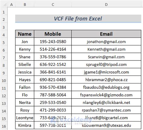 export excel to vcf file