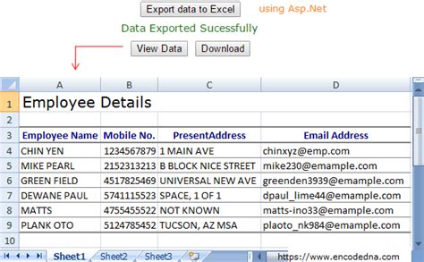 export list data to excel in c# mvc