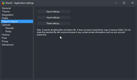 export sharex settings