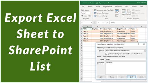 export table to sharepoint list greyed out