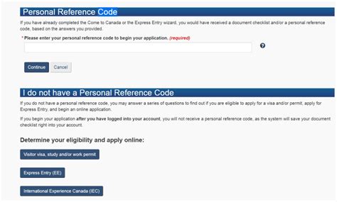 Express Entry Wizard Personal Reference Code