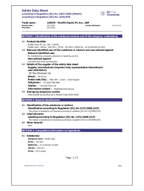 Extended Safety Data Sheet Example