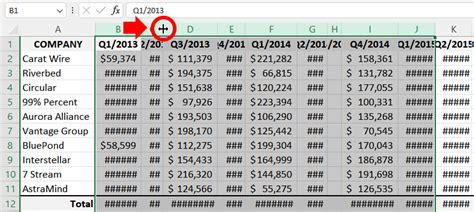 Extending Columns In Excel