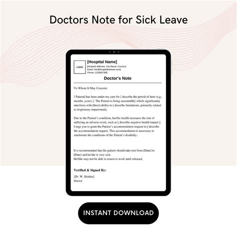 Doctors Sick Note Template Printable PDF, Word [Editable]
