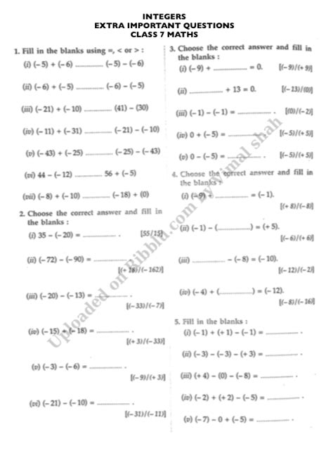 extra questions for class 7 maths with answers