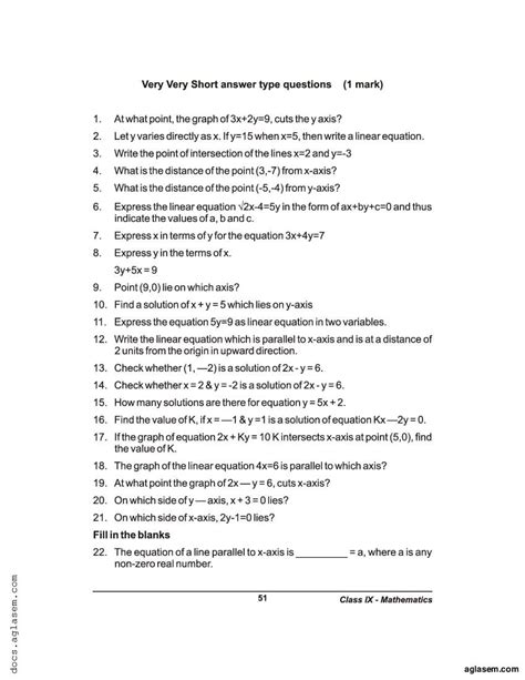 extra questions for class 9 maths chapter linear equations in two variables