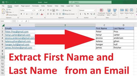 extract first name from email address in excel
