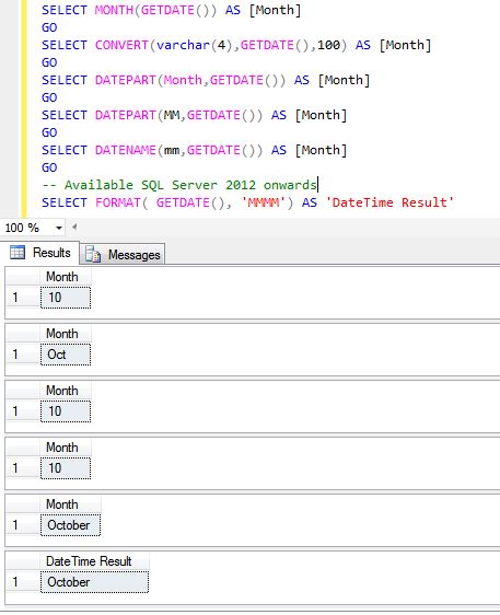 extract month from date in sql