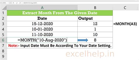 extract month from long date excel