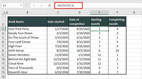 extract month number from date excel