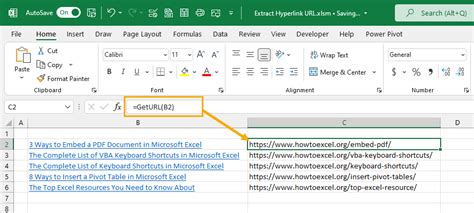 extract url from excel cell