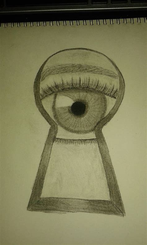 Eye Looking Through Keyhole Drawing